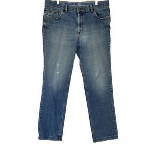 Hiltl Jeans Mens 38x33 Straight Leg Blue Distressed Workwear